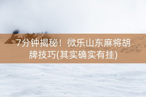 7分钟揭秘！微乐山东麻将胡牌技巧(其实确实有挂)