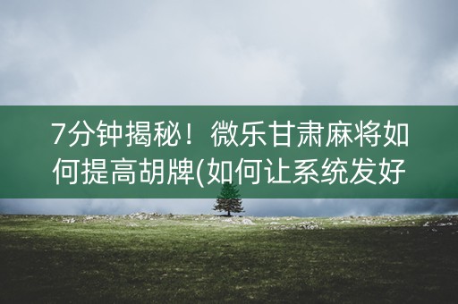 7分钟揭秘！微乐甘肃麻将如何提高胡牌(如何让系统发好牌)