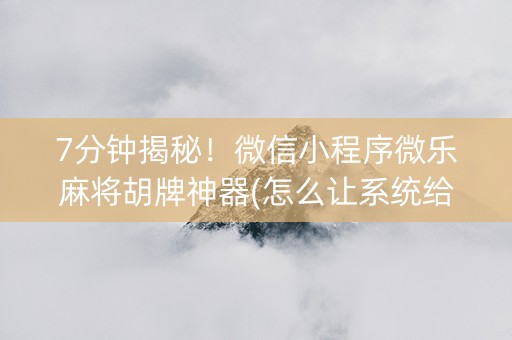 7分钟揭秘！微信小程序微乐麻将胡牌神器(怎么让系统给发好牌)