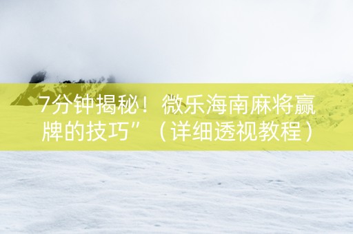 7分钟揭秘！微乐海南麻将赢牌的技巧”（详细透视教程）-哔哩哔哩