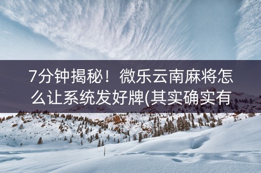 7分钟揭秘！微乐云南麻将怎么让系统发好牌(其实确实有挂)