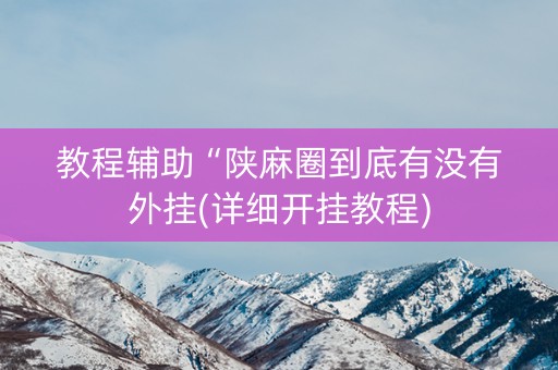 教程辅助“陕麻圈到底有没有外挂(详细开挂教程)