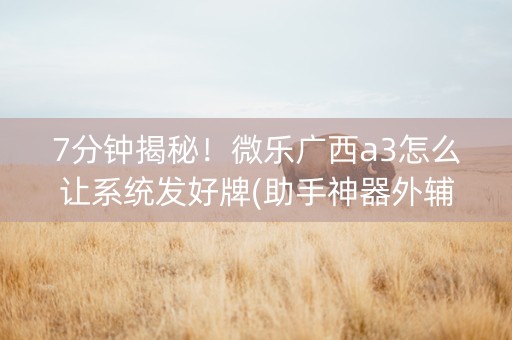 7分钟揭秘！微乐广西a3怎么让系统发好牌(助手神器外辅工具)
