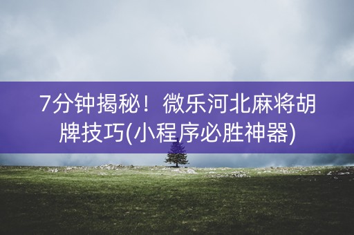 7分钟揭秘！微乐河北麻将胡牌技巧(小程序必胜神器)