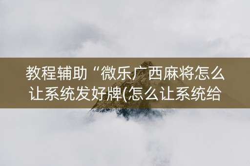 教程辅助“微乐广西麻将怎么让系统发好牌(怎么让系统给发好牌)