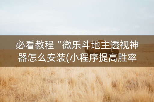 必看教程“微乐斗地主透视神器怎么安装(小程序提高胜率)