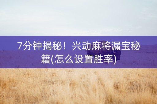 7分钟揭秘！兴动麻将漏宝秘籍(怎么设置胜率)
