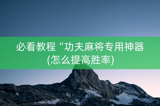 必看教程“功夫麻将专用神器(怎么提高胜率)