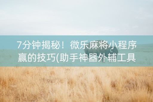 7分钟揭秘！微乐麻将小程序赢的技巧(助手神器外辅工具)