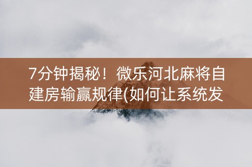 7分钟揭秘！微乐河北麻将自建房输赢规律(如何让系统发好牌)