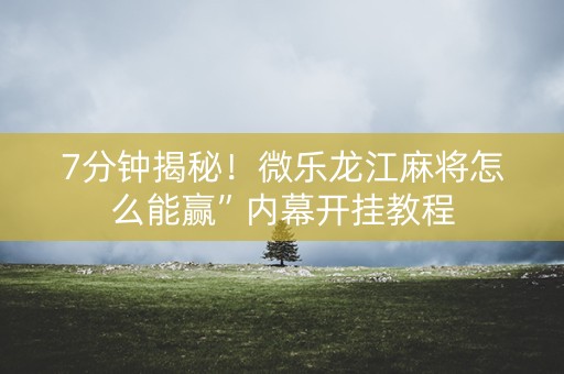 7分钟揭秘！微乐龙江麻将怎么能赢”内幕开挂教程