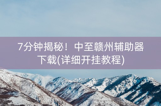 7分钟揭秘！中至赣州辅助器下载(详细开挂教程)