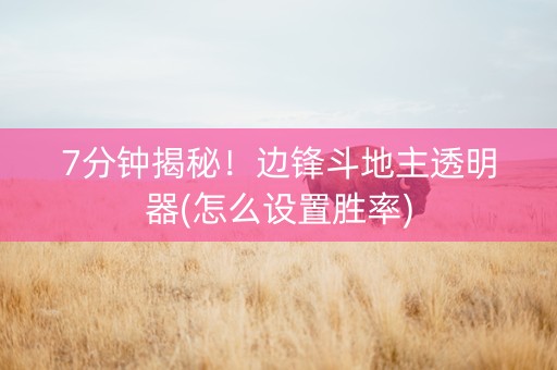 7分钟揭秘！边锋斗地主透明器(怎么设置胜率)