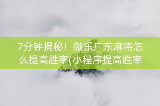 7分钟揭秘！微乐广东麻将怎么提高胜率(小程序提高胜率)