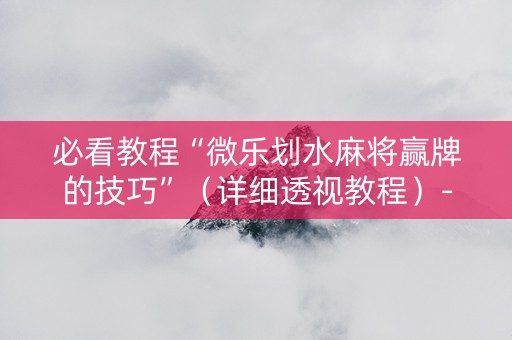必看教程“微乐划水麻将赢牌的技巧”（详细透视教程）-哔哩哔哩