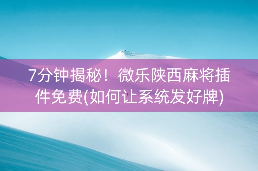 7分钟揭秘！微乐陕西麻将插件免费(如何让系统发好牌)