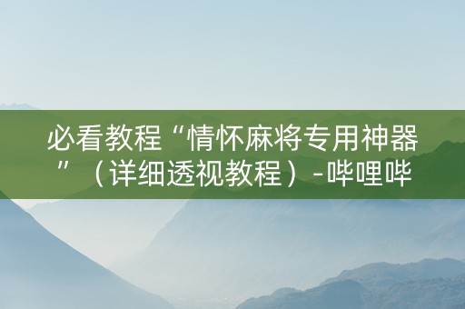 必看教程“情怀麻将专用神器”（详细透视教程）-哔哩哔哩