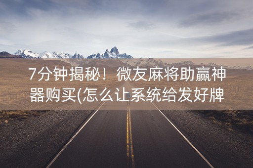 7分钟揭秘！微友麻将助赢神器购买(怎么让系统给发好牌)