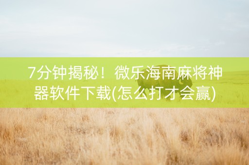 7分钟揭秘！微乐海南麻将神器软件下载(怎么打才会赢)
