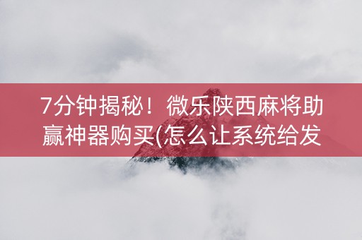 7分钟揭秘！微乐陕西麻将助赢神器购买(怎么让系统给发好牌)