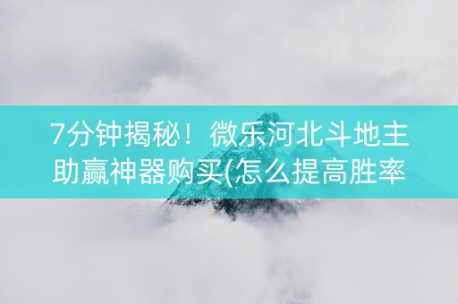 7分钟揭秘！微乐河北斗地主助赢神器购买(怎么提高胜率)