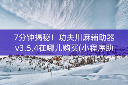 7分钟揭秘！功夫川麻辅助器v3.5.4在哪儿购买(小程序助赢神器)