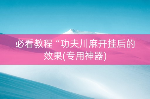 必看教程“功夫川麻开挂后的效果(专用神器)