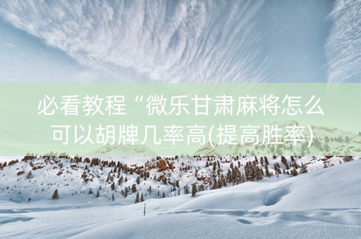 必看教程“微乐甘肃麻将怎么可以胡牌几率高(提高胜率)