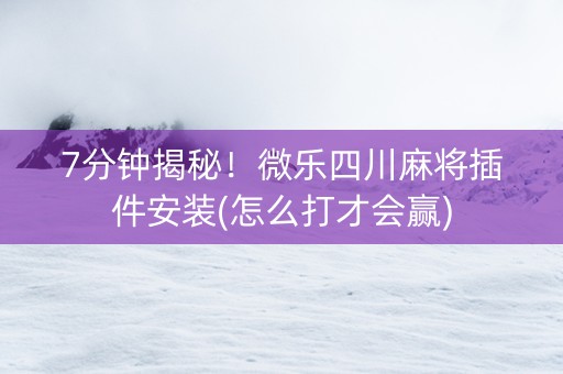 7分钟揭秘！微乐四川麻将插件安装(怎么打才会赢)