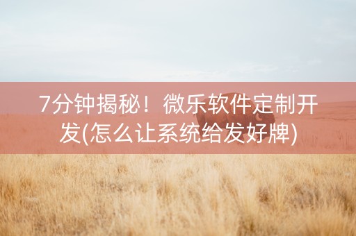 7分钟揭秘！微乐软件定制开发(怎么让系统给发好牌)