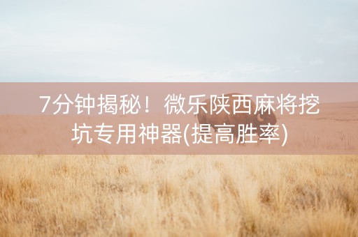 7分钟揭秘！微乐陕西麻将挖坑专用神器(提高胜率)