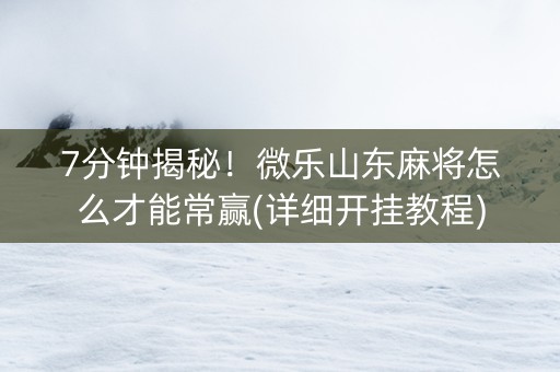 7分钟揭秘！微乐山东麻将怎么才能常赢(详细开挂教程)