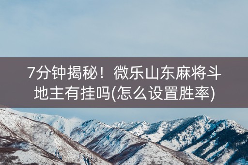 7分钟揭秘！微乐山东麻将斗地主有挂吗(怎么设置胜率)
