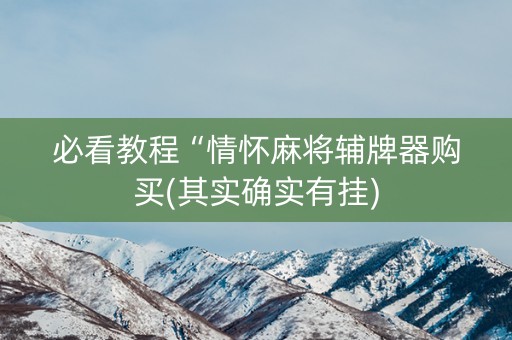 必看教程“情怀麻将辅牌器购买(其实确实有挂)