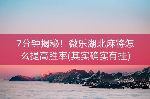 7分钟揭秘！微乐湖北麻将怎么提高胜率(其实确实有挂)