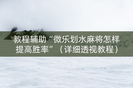 教程辅助“微乐划水麻将怎样提高胜率”（详细透视教程）-哔哩哔哩