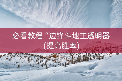 必看教程“边锋斗地主透明器(提高胜率)
