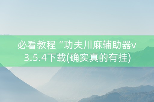 必看教程“功夫川麻辅助器v3.5.4下载(确实真的有挂)