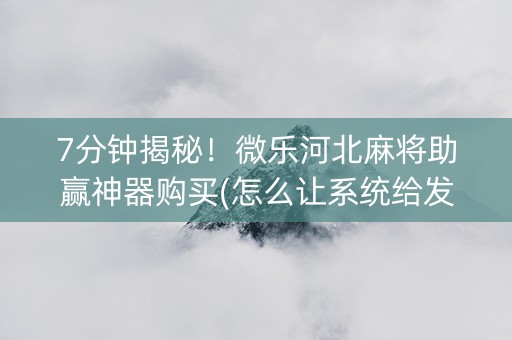 7分钟揭秘！微乐河北麻将助赢神器购买(怎么让系统给发好牌)