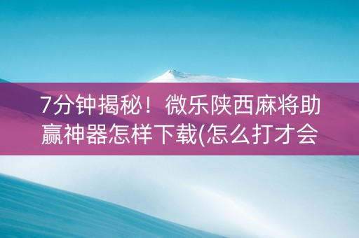 7分钟揭秘！微乐陕西麻将助赢神器怎样下载(怎么打才会赢)