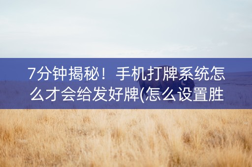 7分钟揭秘！手机打牌系统怎么才会给发好牌(怎么设置胜率)