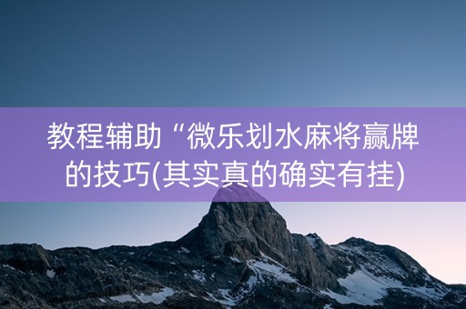 教程辅助“微乐划水麻将赢牌的技巧(其实真的确实有挂)