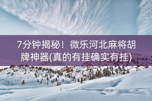 7分钟揭秘！微乐河北麻将胡牌神器(真的有挂确实有挂)