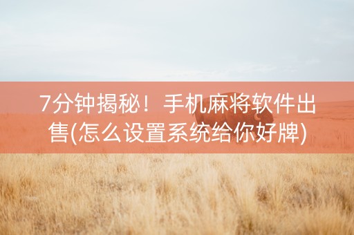 7分钟揭秘！手机麻将软件出售(怎么设置系统给你好牌)