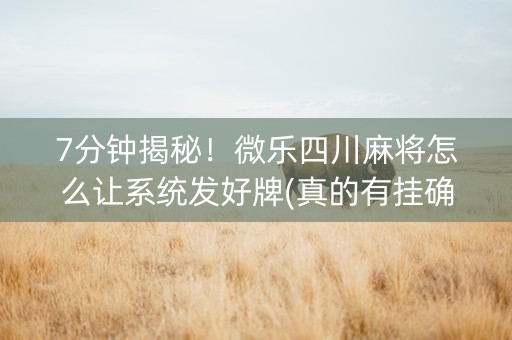 7分钟揭秘！微乐四川麻将怎么让系统发好牌(真的有挂确实有挂)