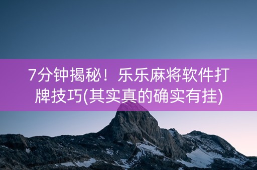 7分钟揭秘！乐乐麻将软件打牌技巧(其实真的确实有挂)