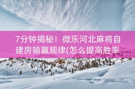 7分钟揭秘！微乐河北麻将自建房输赢规律(怎么提高胜率)