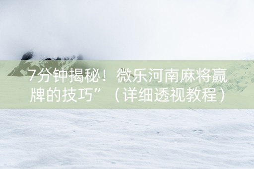 7分钟揭秘！微乐河南麻将赢牌的技巧”（详细透视教程）-哔哩哔哩