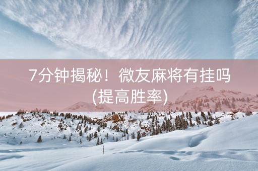 7分钟揭秘！微友麻将有挂吗(提高胜率)