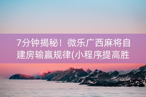 7分钟揭秘！微乐广西麻将自建房输赢规律(小程序提高胜率)